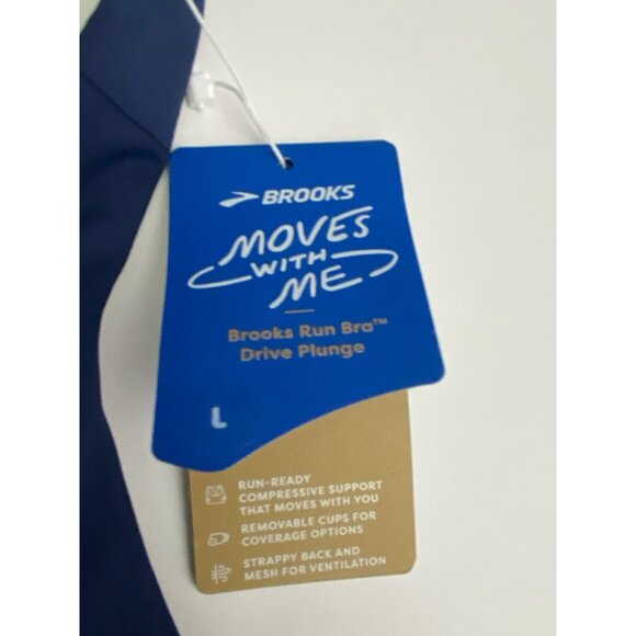 Brooks Large Drive Plunge Run Sports Bra Navy Ice Olive Compressive Strappy - Picture 8 of 11